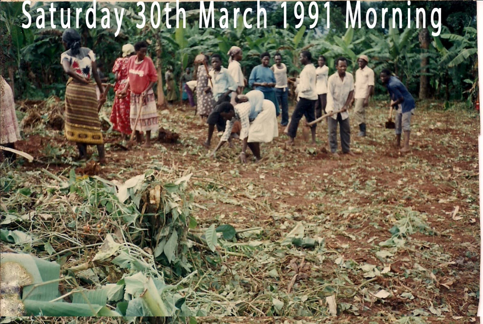Community members preparing the church ground on 30 March 1991.